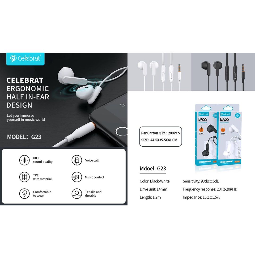 سماعات أذن ستيريو سلكي بميكرفون من سيلبريت - آسود - G23