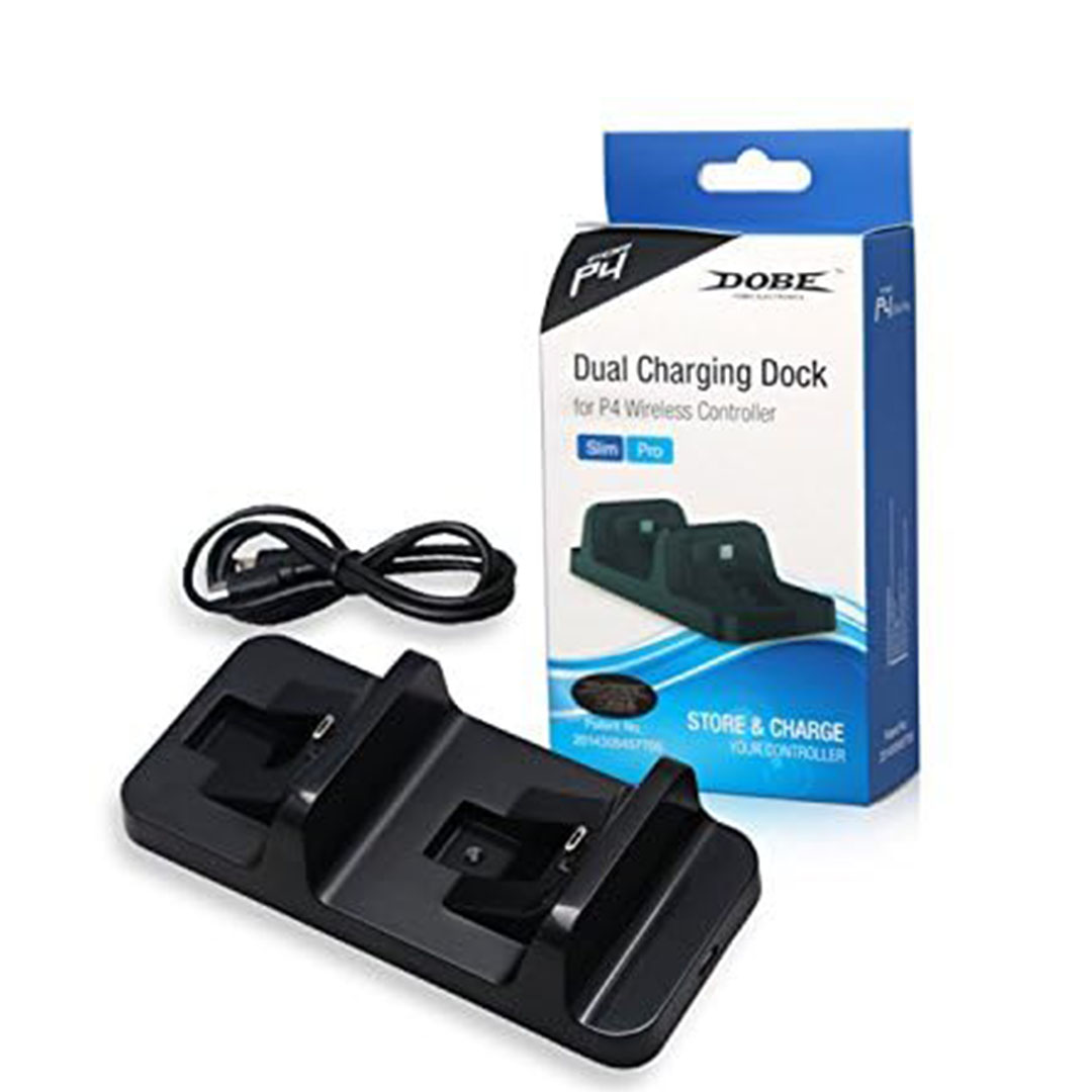 شاحن مزدوج لأجهزة تحكم بيس 4 من دوب - أسود - TP-002