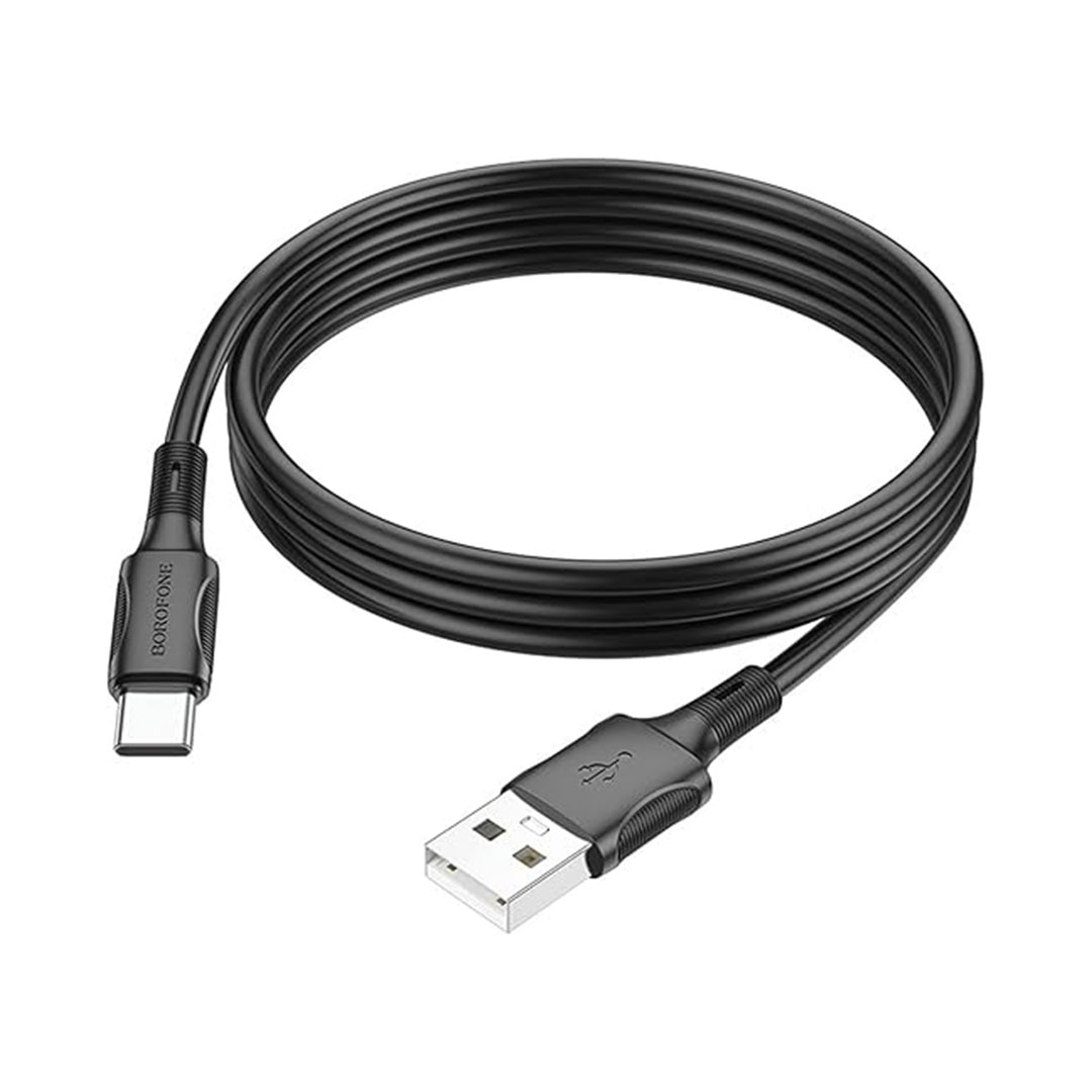 كابل بيانات وشحن بوروفون - USB/تايب سي - 1 متر - أسود - BX80