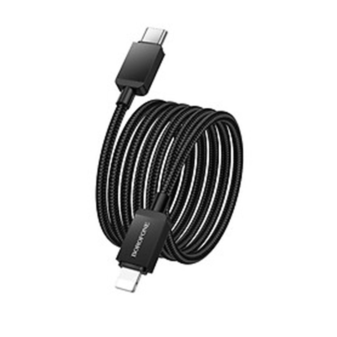 كابل بيانات وشحن برورفون - تايب سي/ايفون - 1 متر - أسود - BX120
