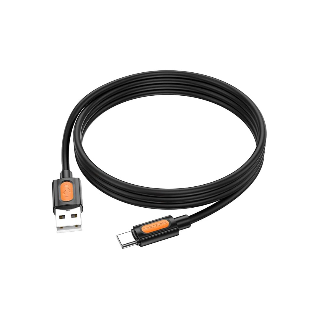 كابل شحن بوروفون - USB/تايب سي - 1 متر - أسود - BX114