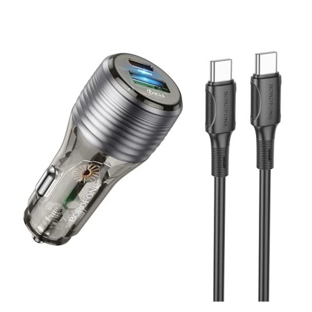 شاحن سيارة سريع بوروفون - 30 وات - منفذين - فضي - BZ30