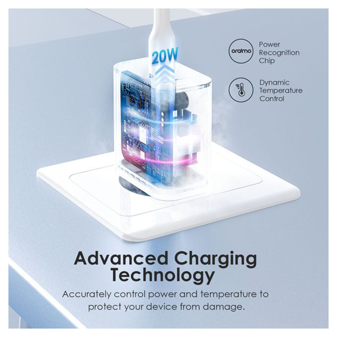 شاحن حائط سريع بمخرج + كابل type-C من أورايمو- 20 وات - أبيض