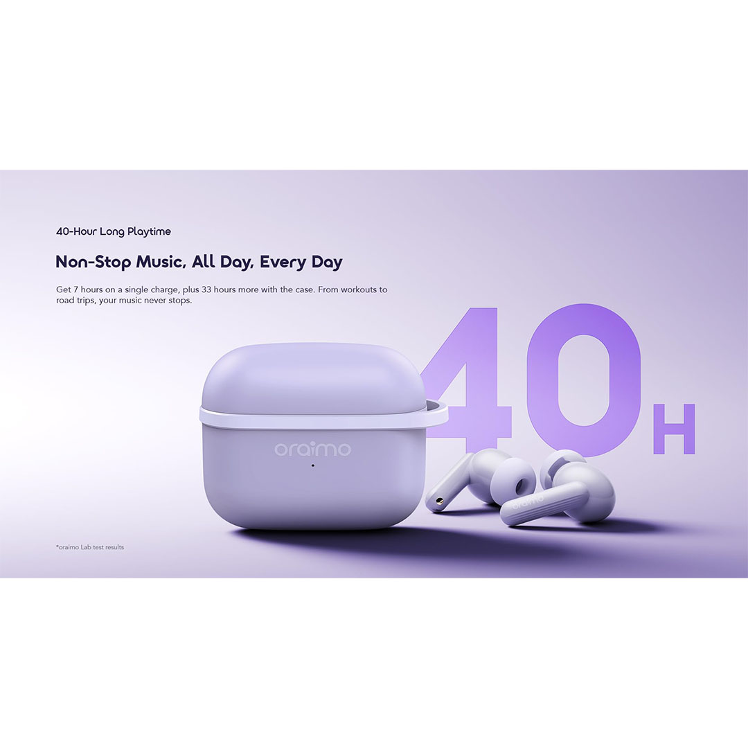 سماعة أذن لاسلكية أورايمو بصوت محيطي 360 - 40 ساعة تشغيل - لافندر - OTW-324