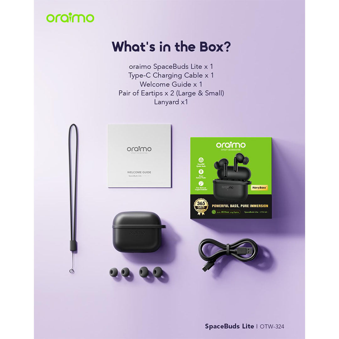 سماعة أذن لاسلكية أورايموبصوت محيطي 360 - 40 ساعة تشغيل - أسود - OTW-324