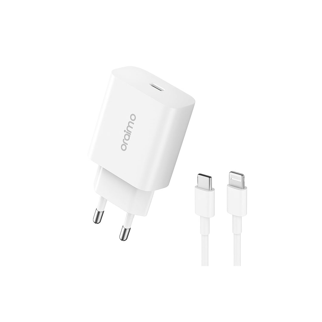 شاحن حائط سريع بمخرج + كابل type-C من أورايمو- 20 وات - أبيض