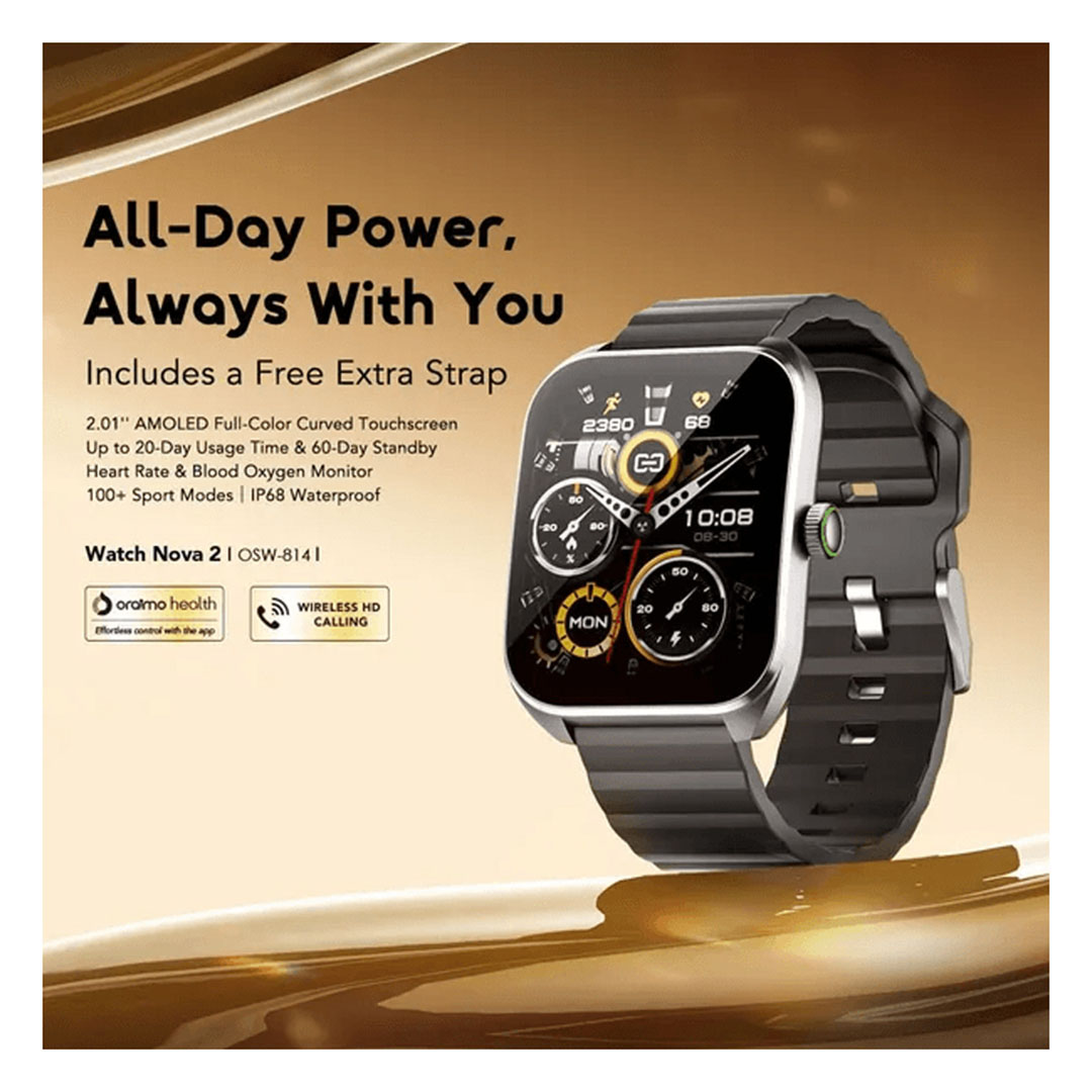 ساعة أورايمو نوفا 2 بشاشة منحنية اموليد 2.01 بوصة - أسود - Osw-814