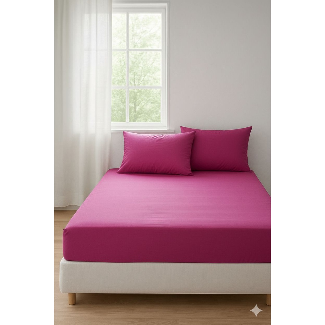 طقم ملاية سرير بأستك من يارلن + 2 كيس مخدة - هوت بينك - 160 سم