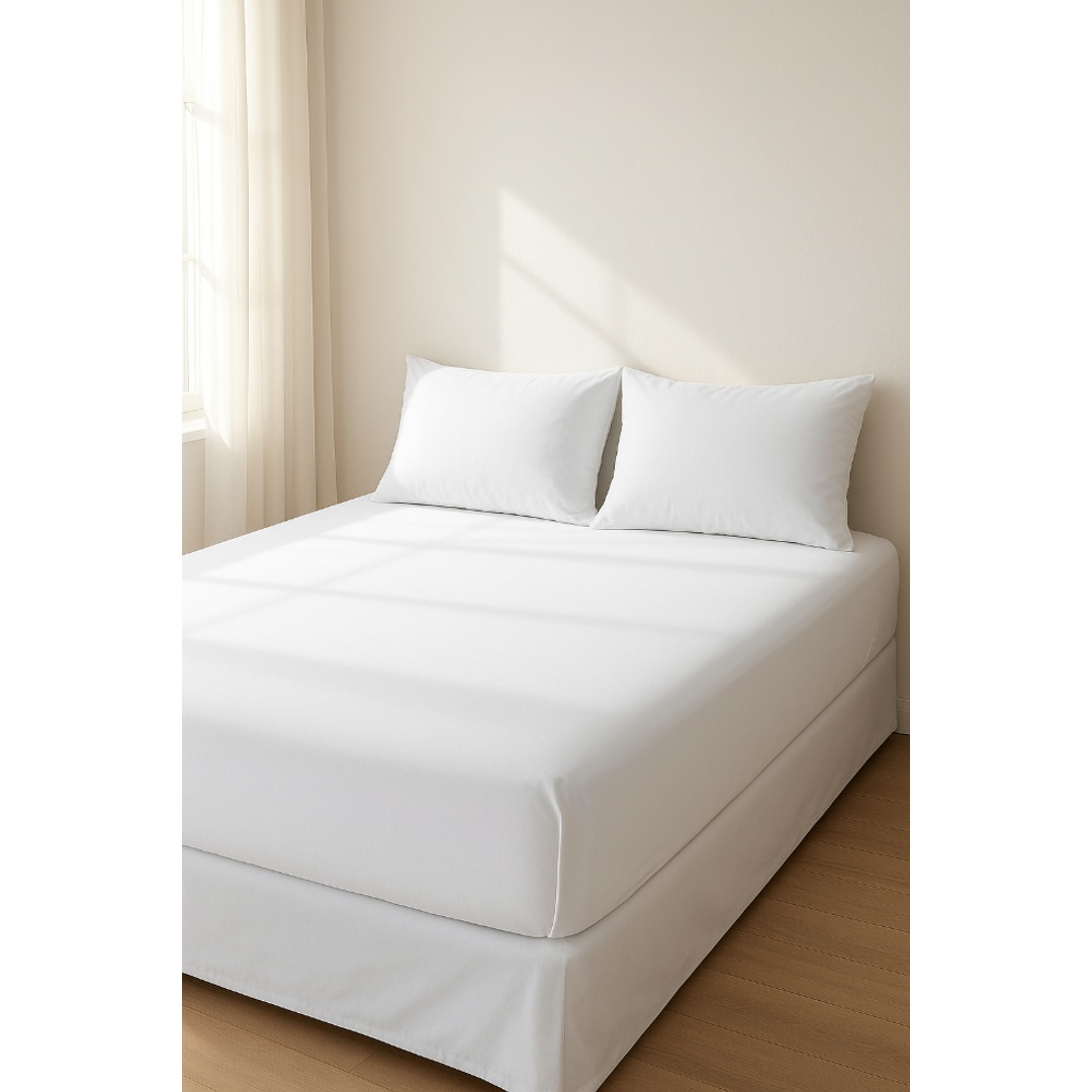 طقم ملاية سرير بأستك من يارلن + 2 كيس مخدة - أبيض - 160 سم