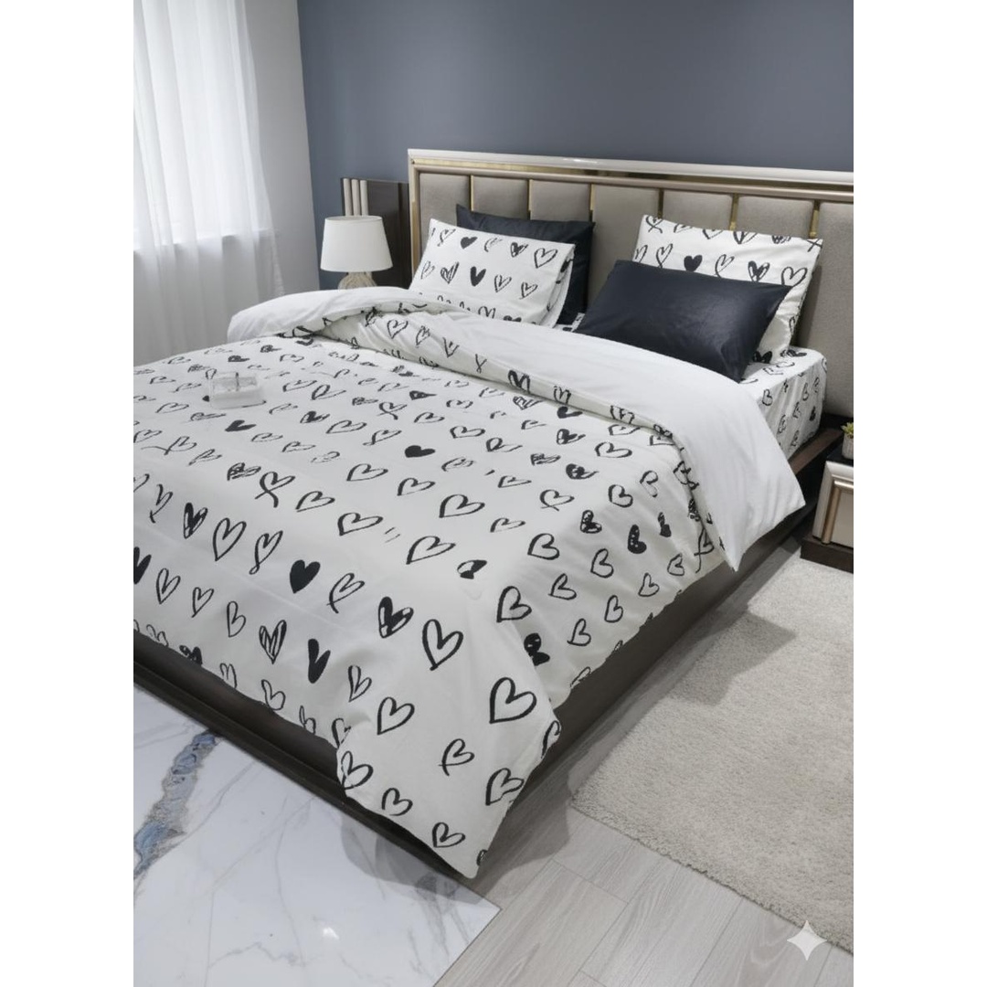 كيس لحاف بسوستة من يارلن - أسود وقلوب - 220×240 سم