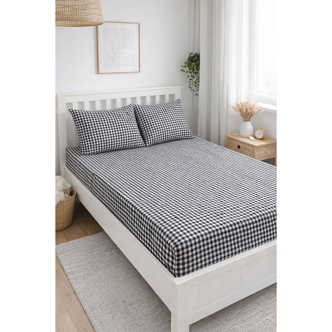 يارلن طقم ملاية بأستك + 2 كيس مخدة صغيرة - بلاك تشيكس - 200 سم