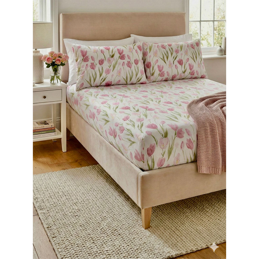 يارلن طقم ملاية بأستك + 2 كيس مخدة صغيرة - بينك لوتس - 160 سم