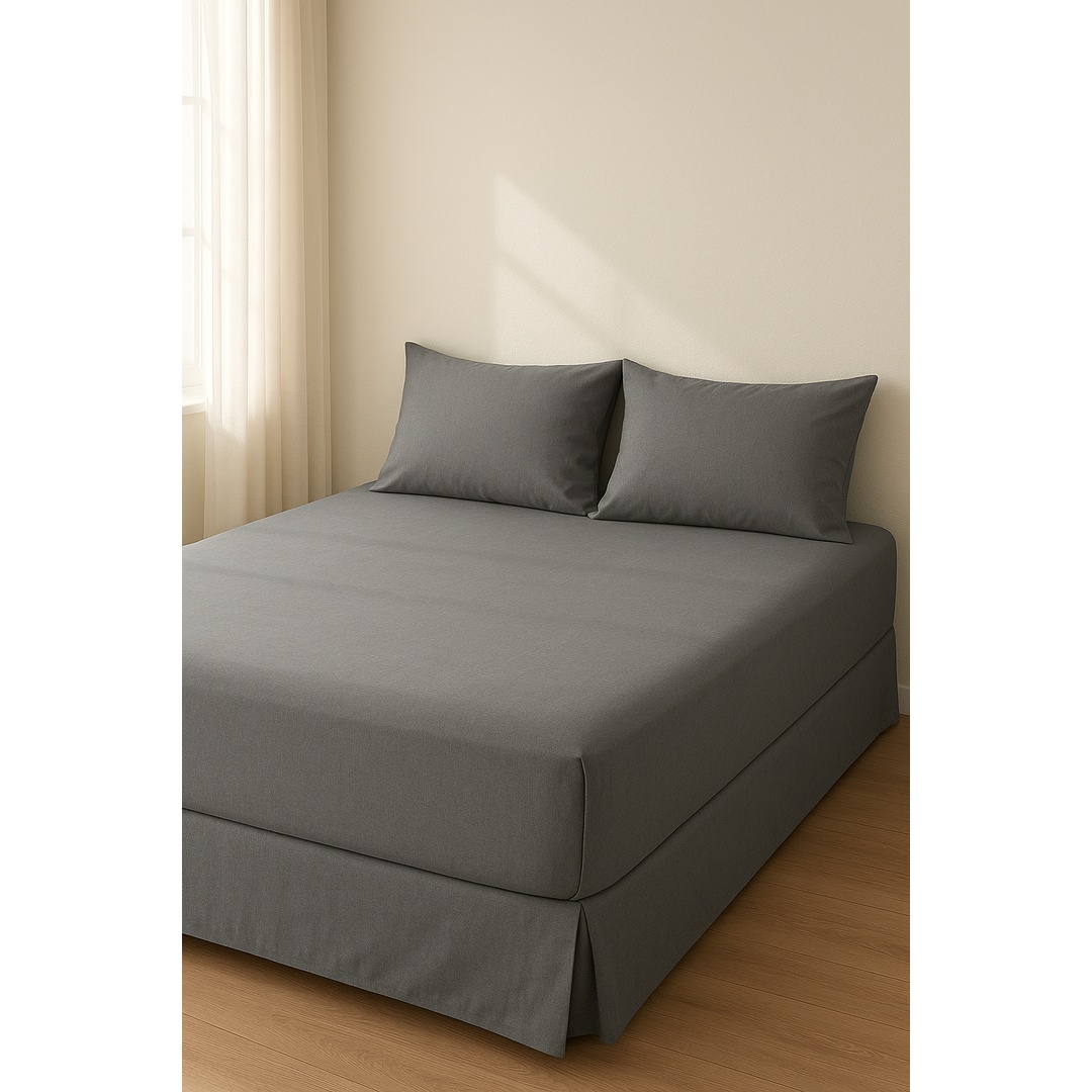 طقم ملاية سرير بأستك من يارلن + 2 كيس مخدة - جراي - 180 سم