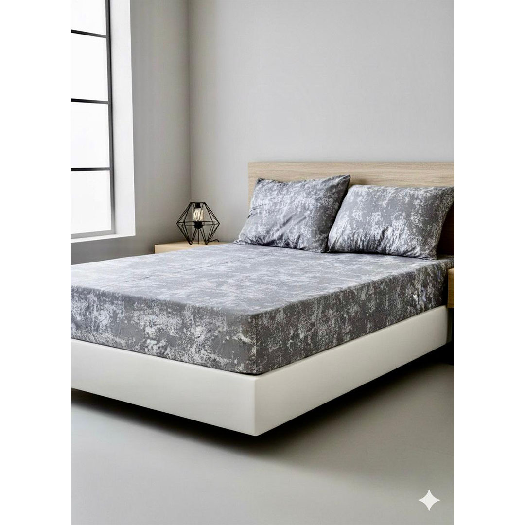 يارلن طقم ملاية بأستك + 2 كيس مخدة صغيرة - نويز جراي - 200 سم