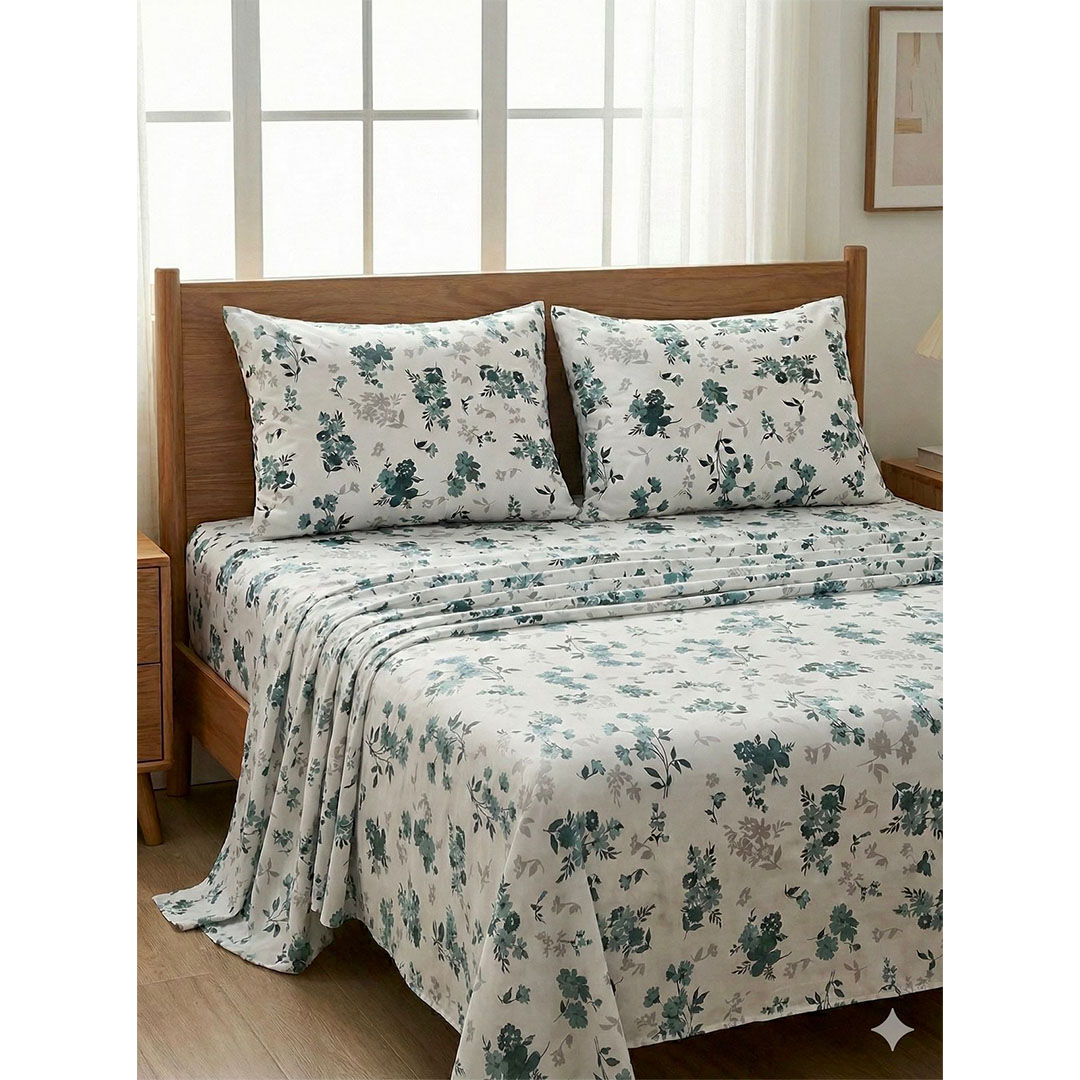 يارلن طقم ملاية عادية + 2 كيس مخدة صغيرة - جرين فلورا - 200 سم