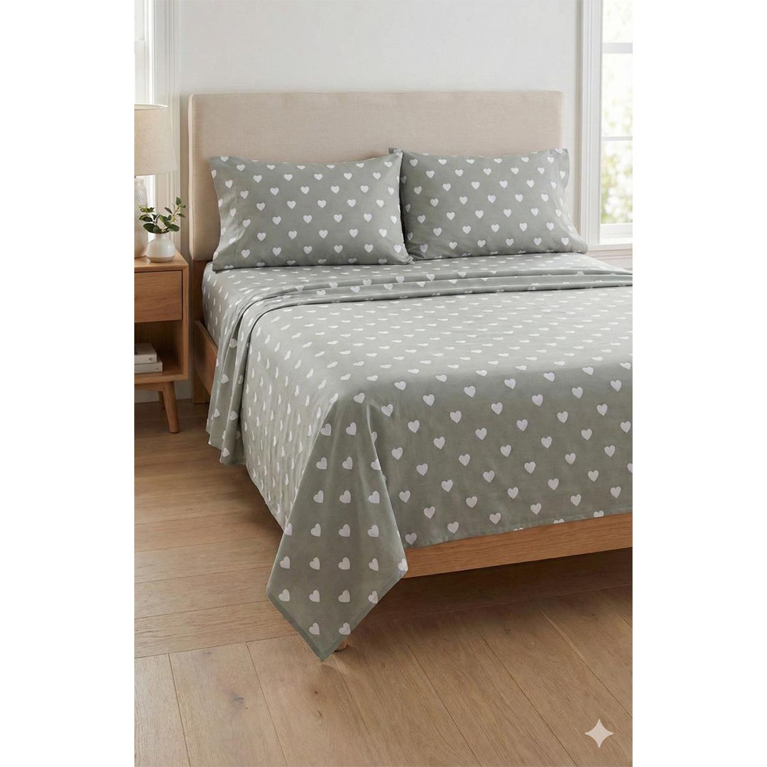 يارلن طقم ملاية عادية + 2 كيس مخدة صغيرة – ميني هارتس أبيض 2 – 180 سم