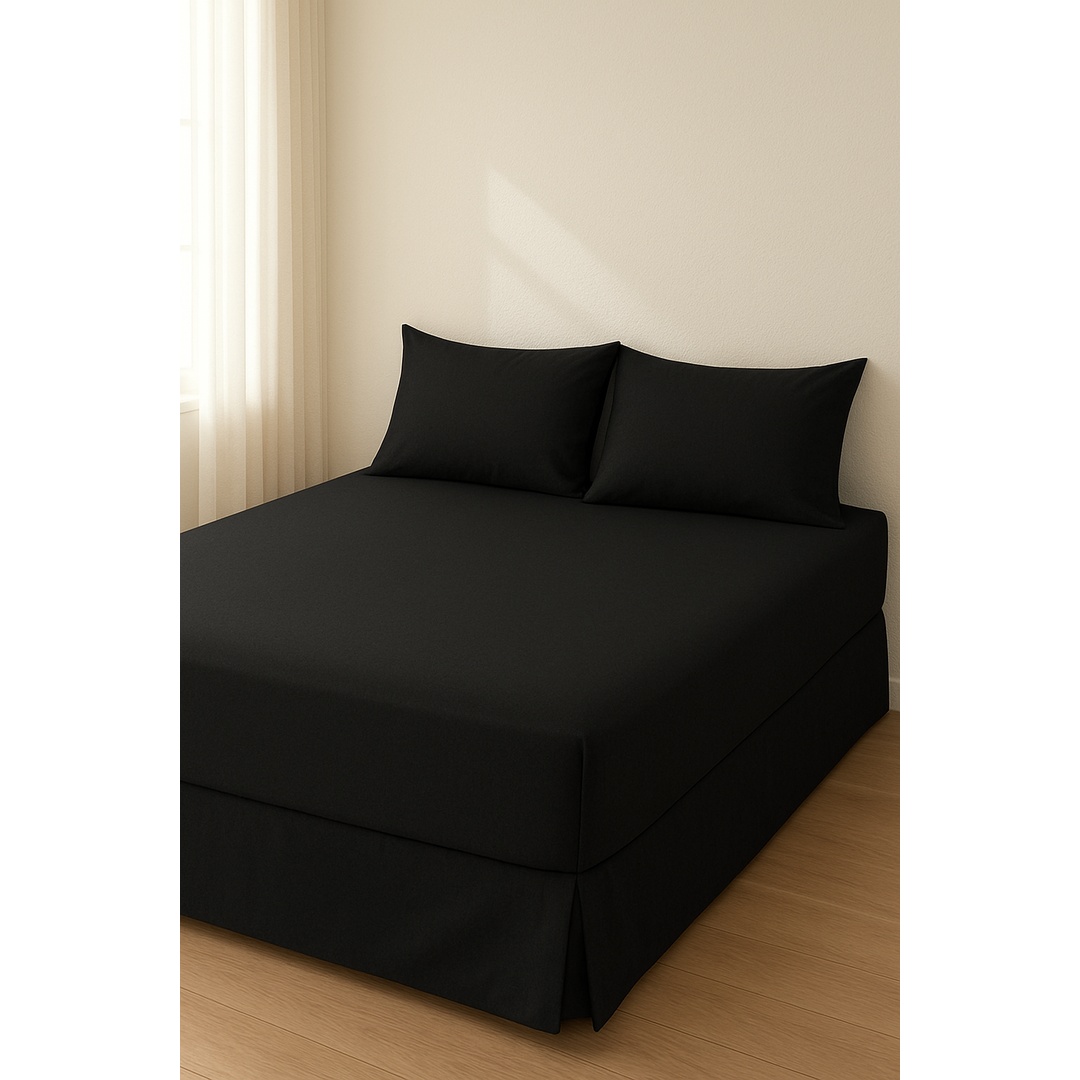 طقم ملاية سرير بأستك من يارلن + 2 كيس مخدة - أسود - 160 سم