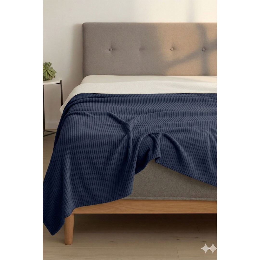 يارلن دفاية قطيفة - أزرق غامق - 220×240 سم