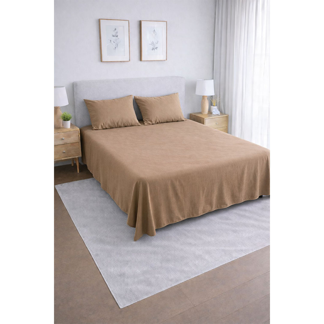 يارلن طقم ملاية قطيفة عادية + 2 كيس مخدة 50×70 سم 160×200 سم - بيج