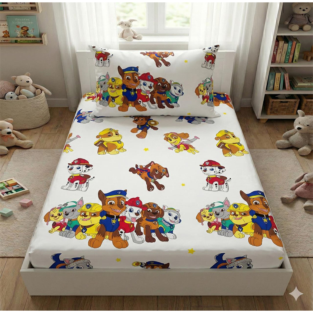 يارلن طقم أطفال ملاية بأستك + 1 كيس مخدة 50×70 سم - كلاب سعيدة