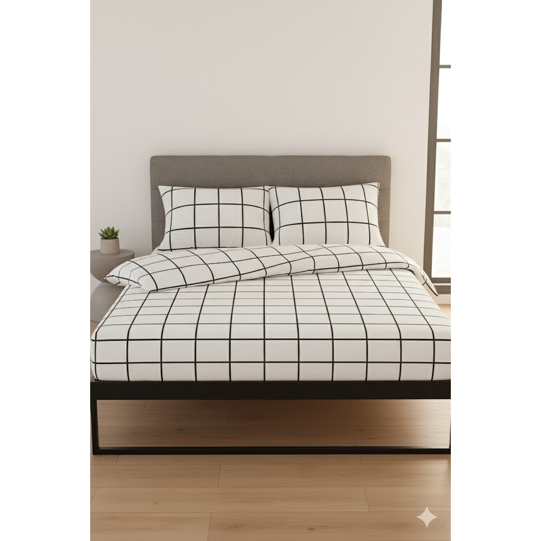 طقم ملاية سرير بأستك من يارلن + 2 كيس مخدة - مربعات - 180 سم