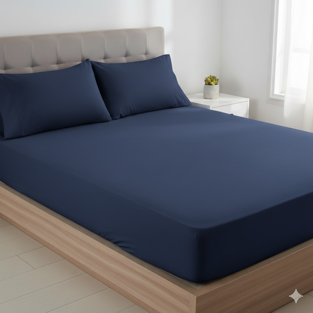 طقم ملاية سرير بأستك من يارلن + 2 كيس مخدة - أزرق غامق - 180 سم