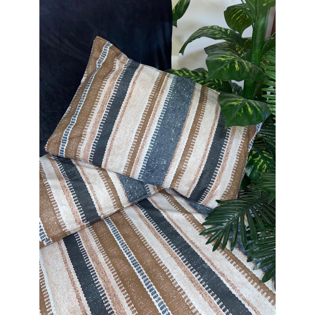 طقم ملاية سرير من يارلن + 2 كيس مخدة - خطوط بني - 200 سم