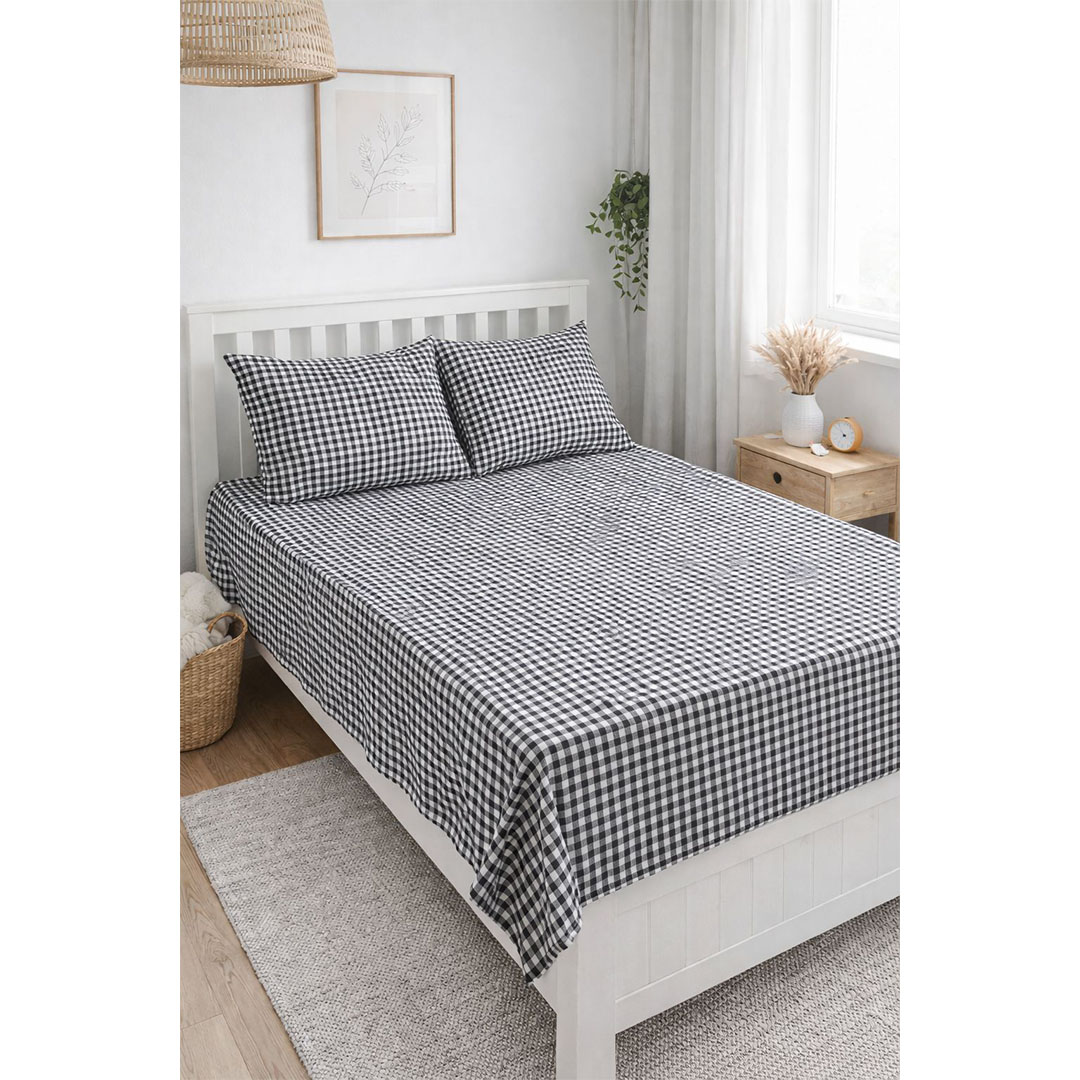 يارلن طقم ملاية عادية + 2 كيس مخدة صغيرة - بلاك تشيكس - 180 سم