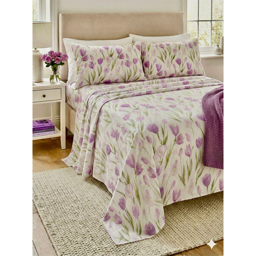 يارلن طقم ملاية عادية + 2 كيس مخدة صغيرة - بيربل لوتس - 200 سم