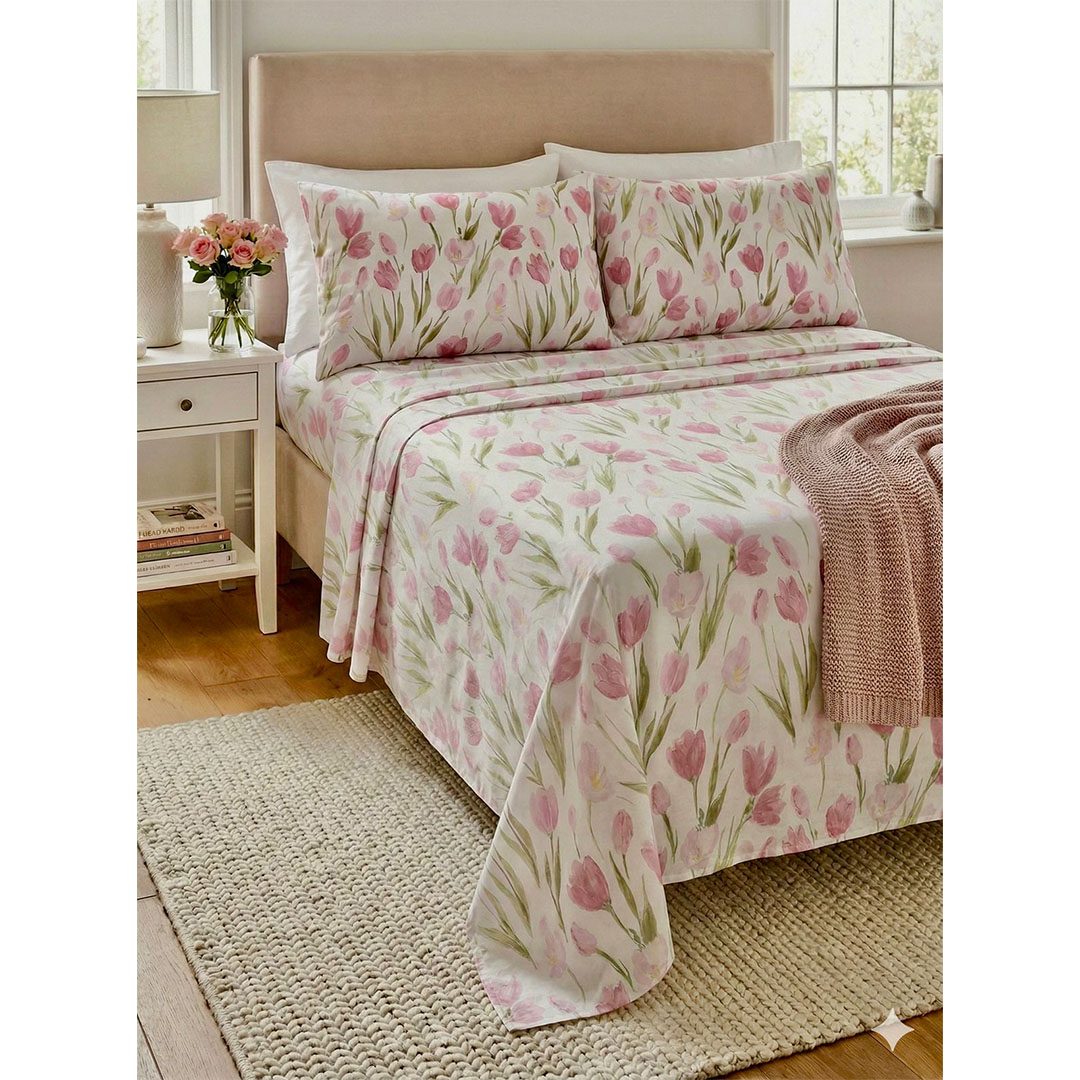 يارلن طقم ملاية عادية + 2 كيس مخدة صغيرة - بينك لوتس - 200 سم