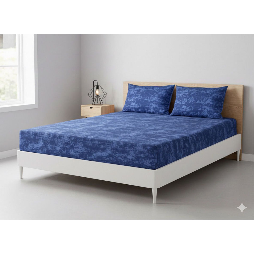 يارلن طقم ملاية بأستك + 2 كيس مخدة صغيرة - نويز بلو - 160 سم