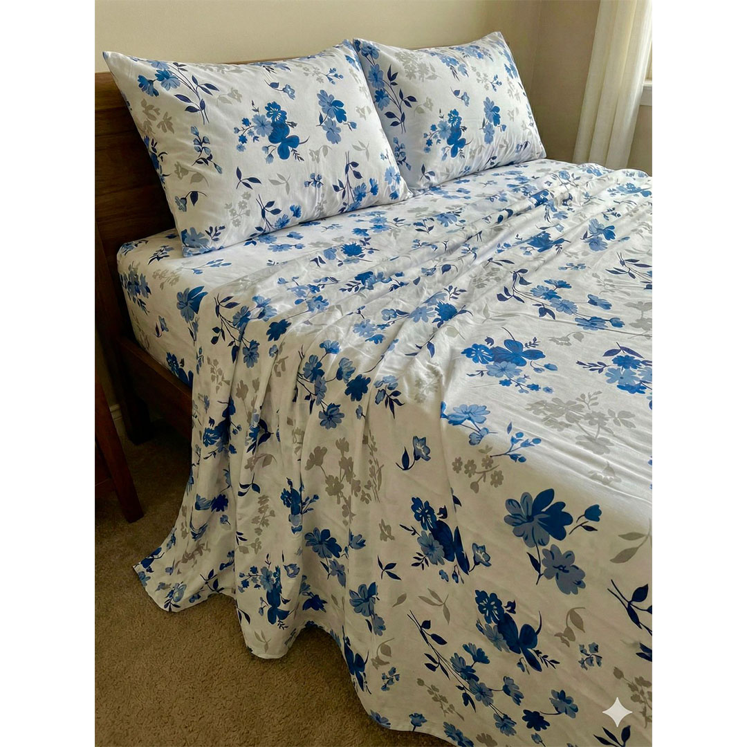 يارلن طقم ملاية عادية + 2 كيس مخدة صغيرة - بلو فلورال - 160 سم