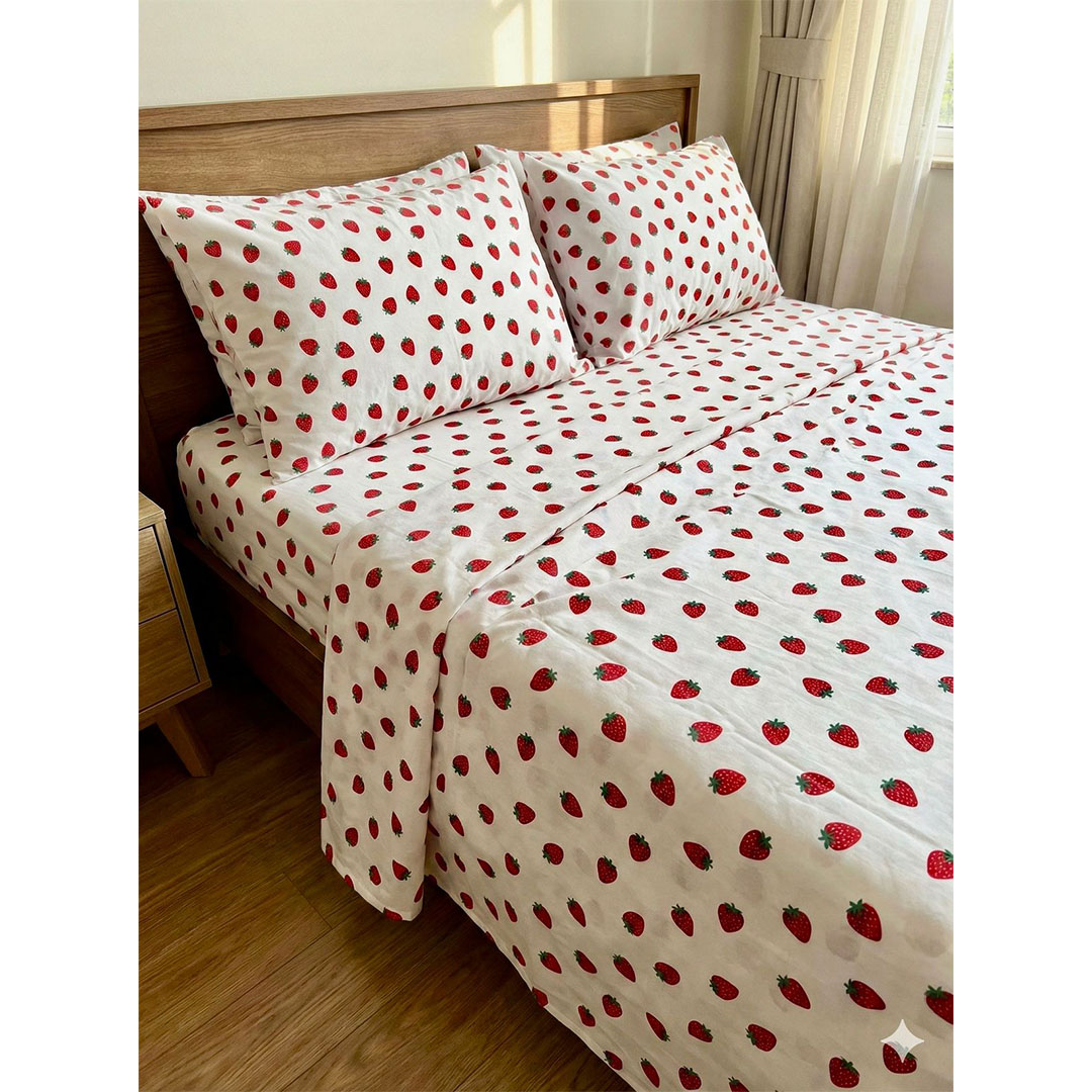 يارلن طقم ملاية عادية + 2 كيس مخدة صغيرة - فراولة - 200 سم