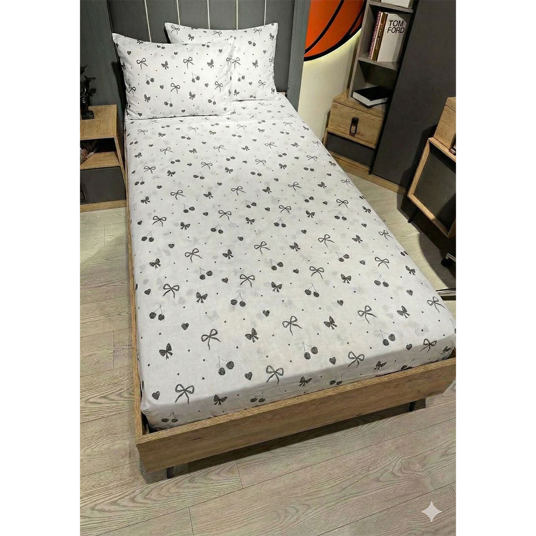 يارلن طقم ملاية بأستك + 2 كيس مخدة صغيرة - جراي بيريز - 200 سم