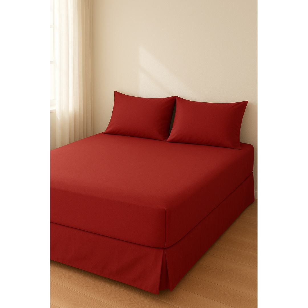 طقم ملاية سرير بأستك من يارلن + 2 كيس مخدة - أحمر - 200 سم
