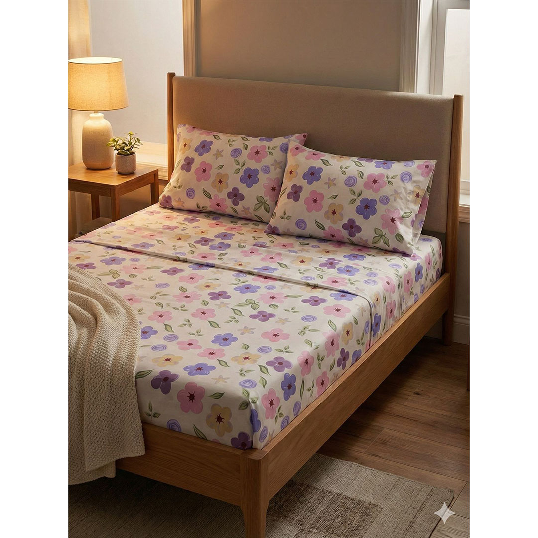 يارلن طقم ملاية بأستك + 2 كيس مخدة صغيرة - فلورال 2 - 180 سم