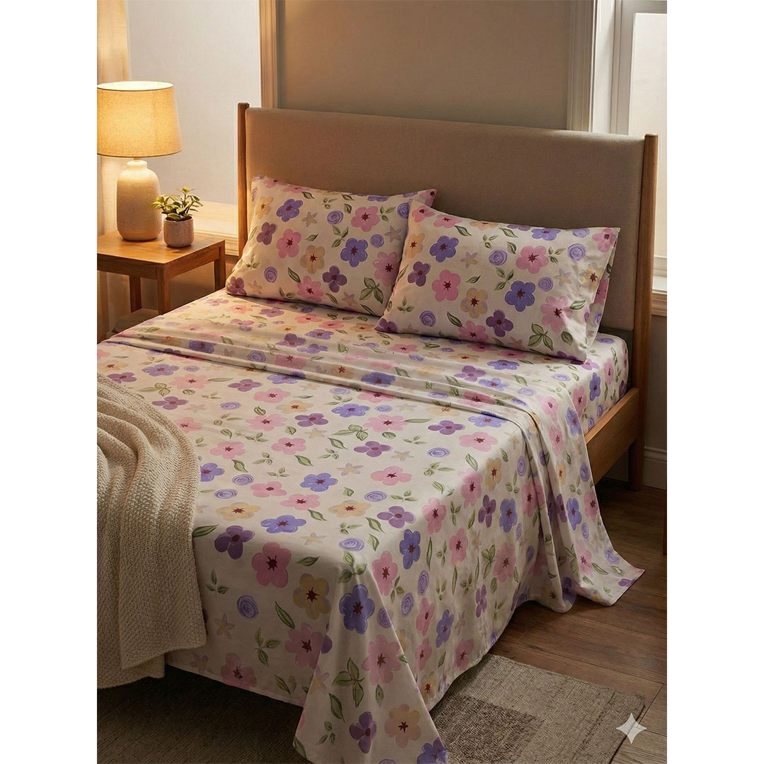 يارلن طقم ملاية عادية + 2 كيس مخدة صغيرة - فلورال 2 - 180 سم