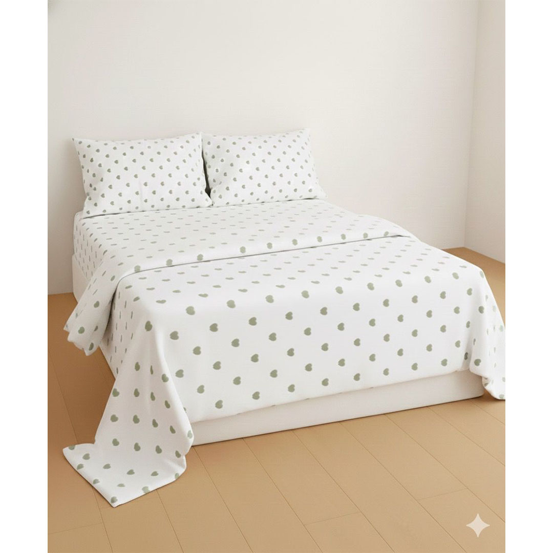 يارلن طقم ملاية عادية + 2 كيس مخدة صغيرة - ميني هارتس زيتوني - 180 سم