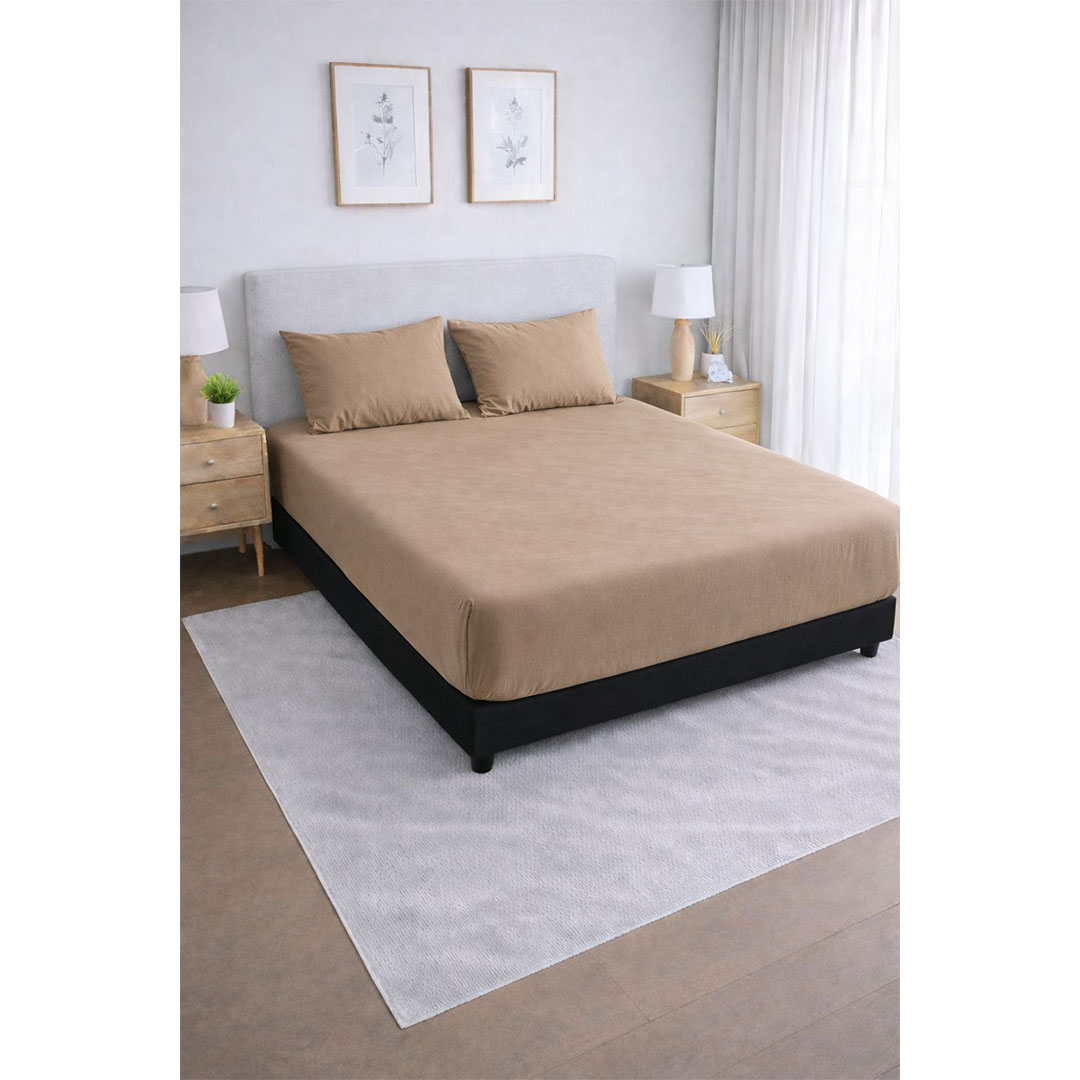 يارلن طقم ملاية قطيفة بأستك + 2 كيس مخدة 50×70 سم 160×200×30 سم - بيج