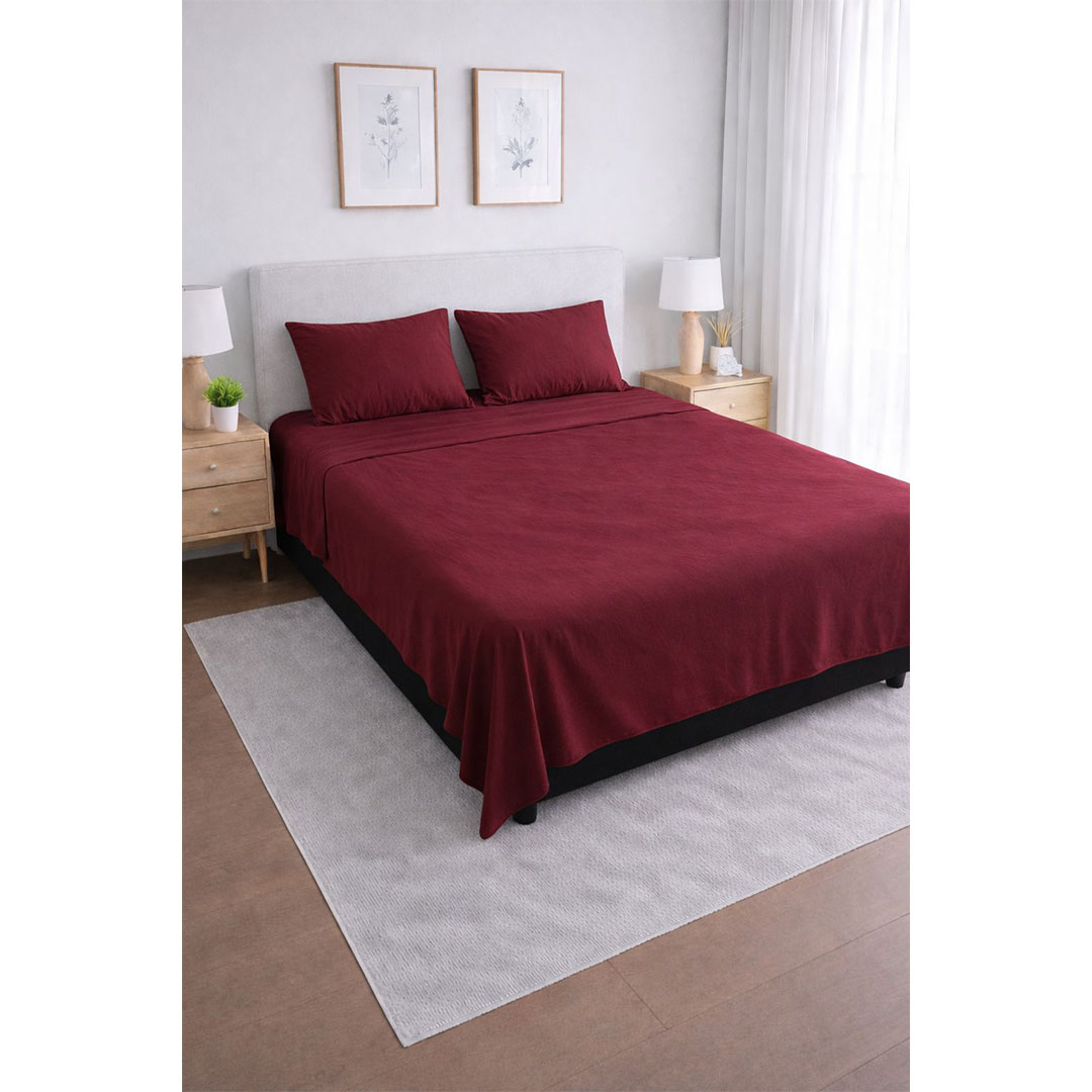 يارلن دفاية قطيفة 200×200 سم - أحمر غامق + 2 كيس مخدة 50×70 سم