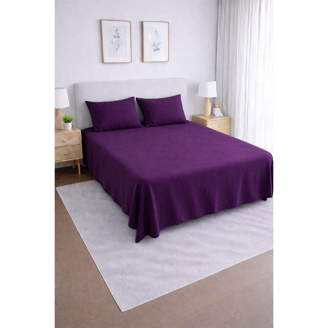 يارلن دفاية قطيفة 180×200 سم - بنفسجي + 2 كيس مخدة 50×70 سم