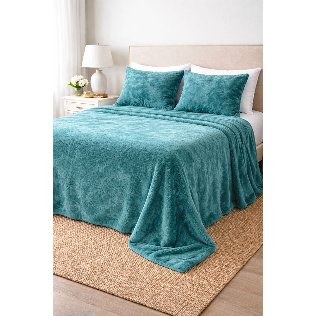 يارلن دفاية قطيفة 160×200 سم - تيل + 2 كيس مخدة 50×70 سم