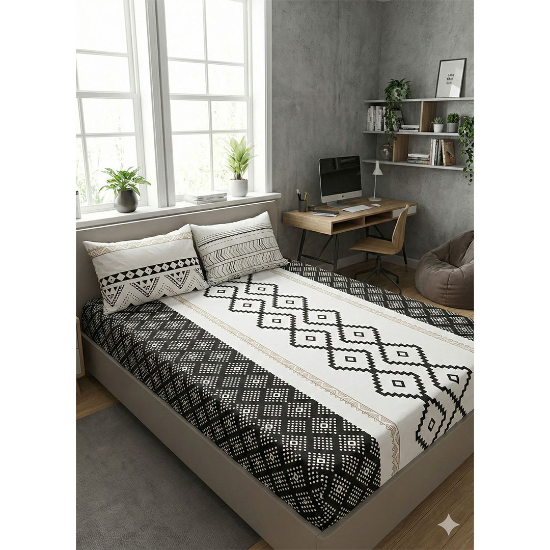 يارلن طقم ملاية بأستك + 2 كيس مخدة 50×70 سم - 200 سم - تصميم بوهـو