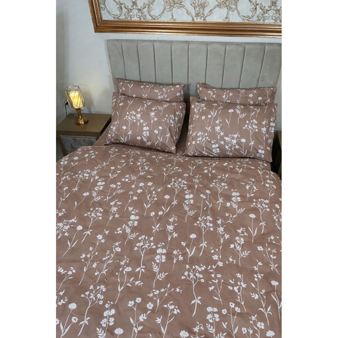 طقم ملاية أستيك مع 2 غطاء مخدة من يارلن - 160 سم - وايت لييف - بني