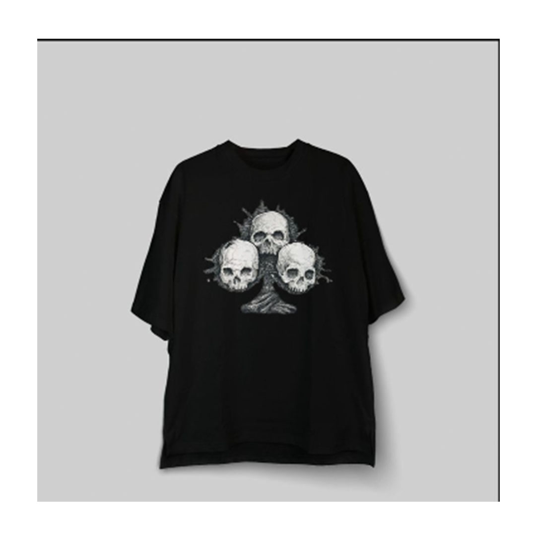تيشيرت نص كم رجالي - شكل جماجم - أسود