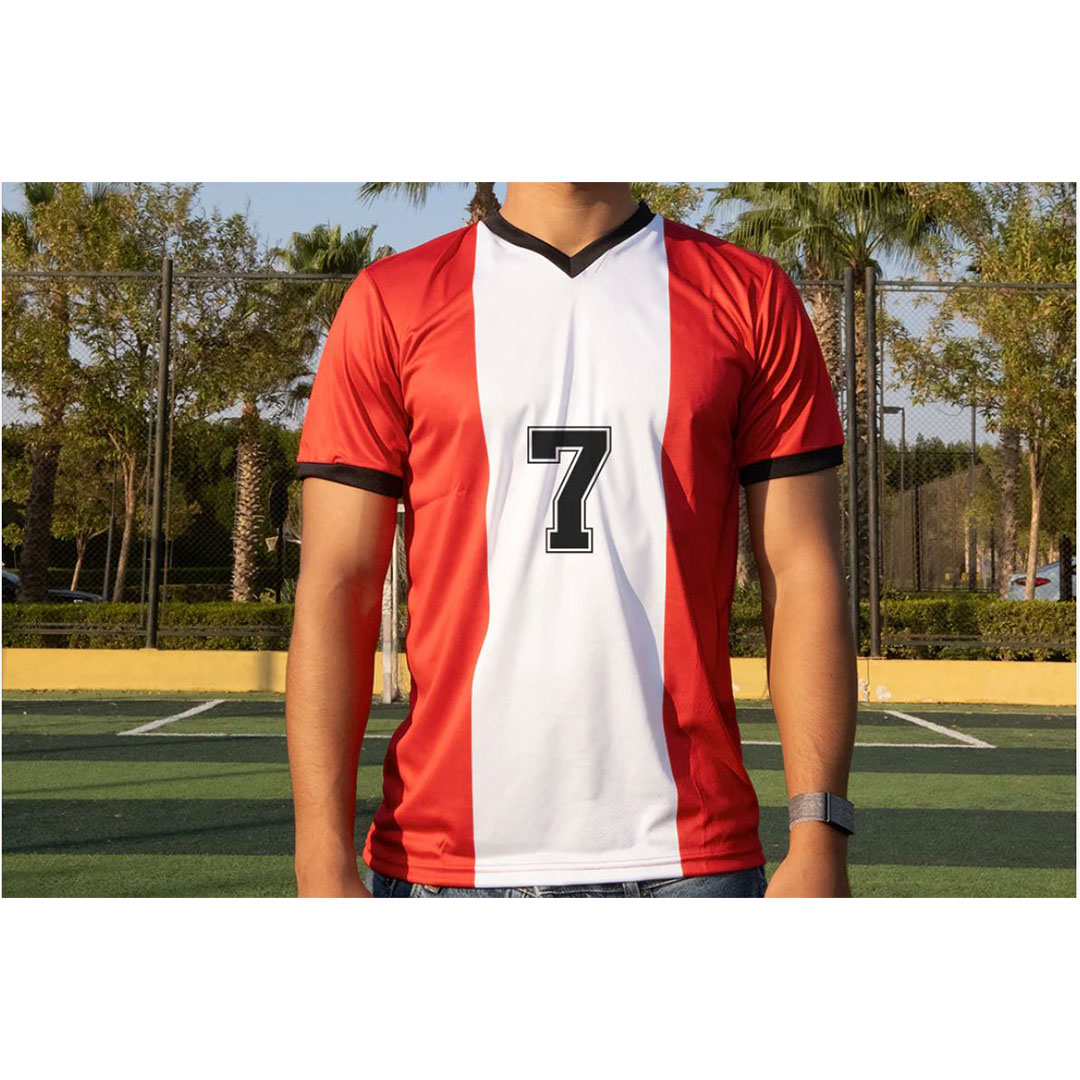 تيشيرت رياضي رجالي نص كم - رقم 7 - أحمر*أبيض