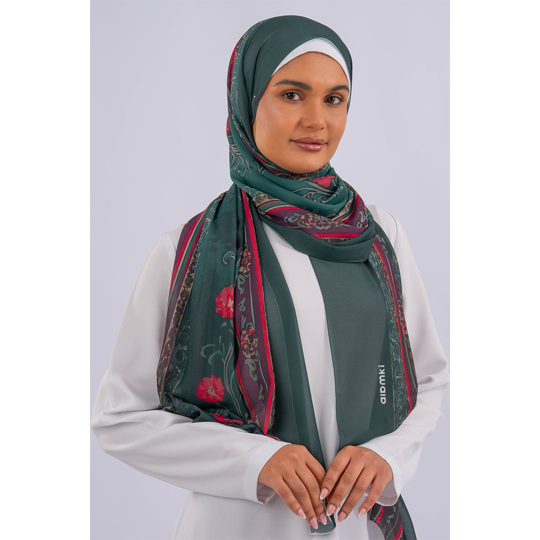 طرحة شيفون مطبوع Timeless Green من عالمكي