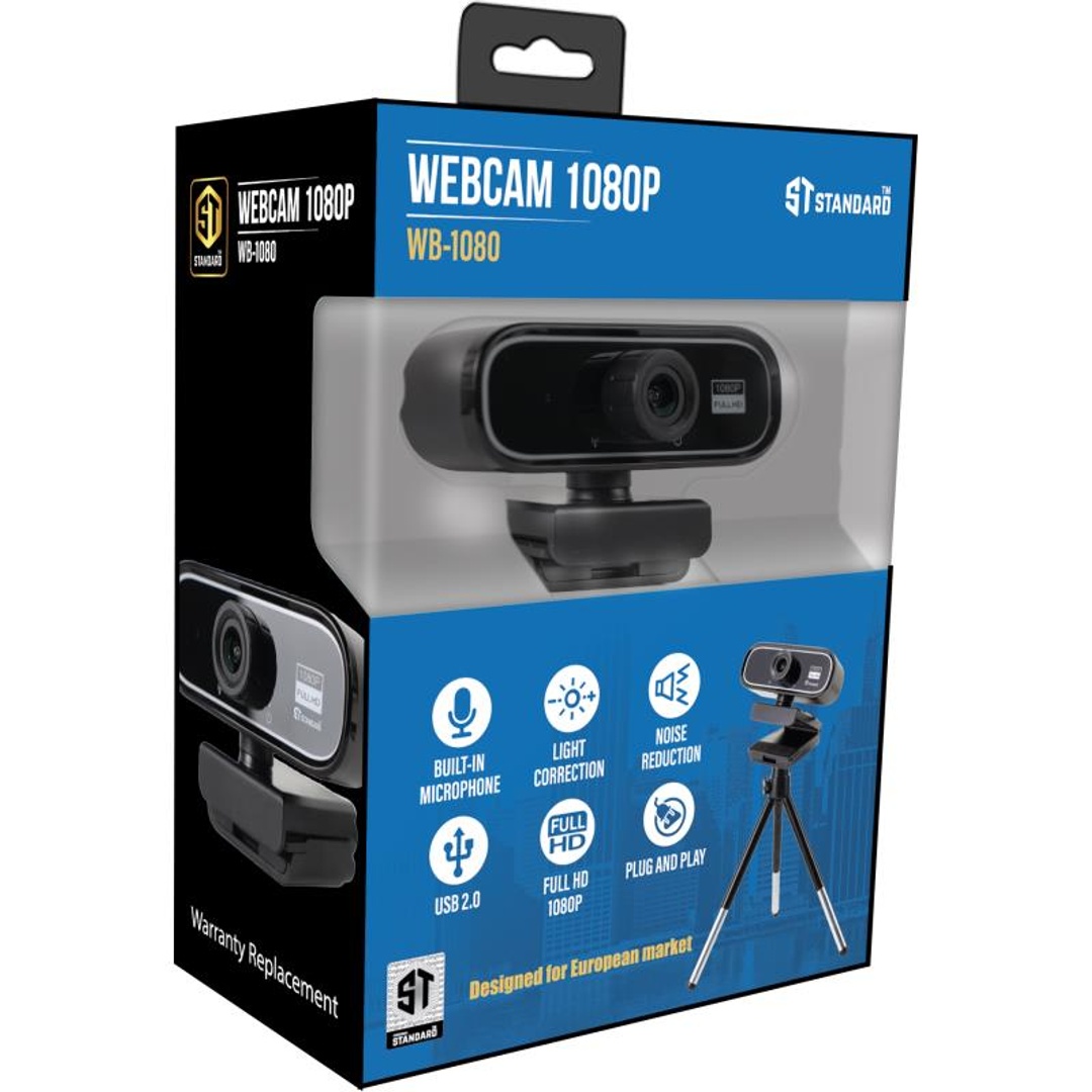 كاميرا ويب قياسية دقة Fhd بميكروفون - أسود - Wb-1080