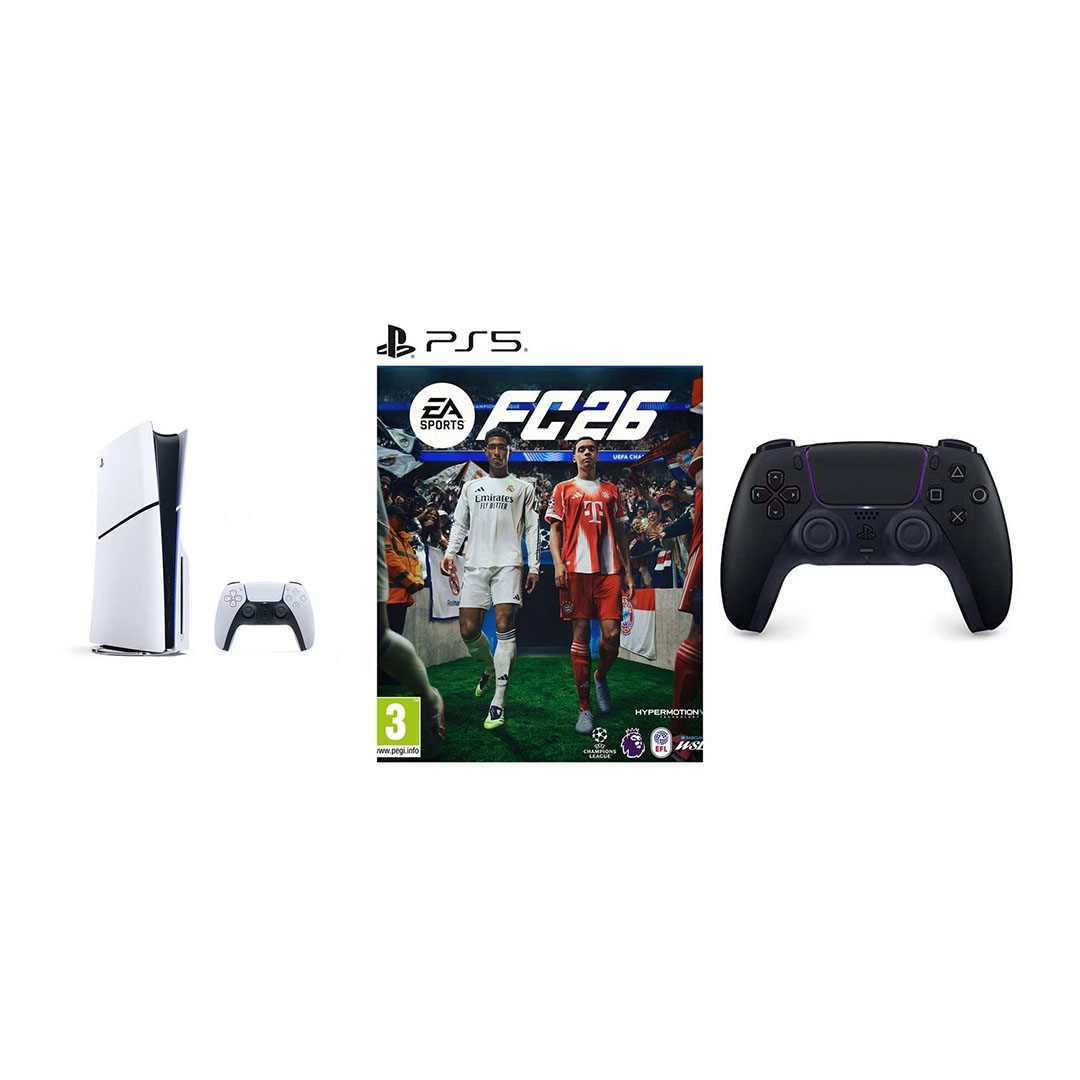 سوني بلاي ستيشن 5 سليم ديسك - الإصدار الدولي - مع لعبة FC 26 و ذراع أسود