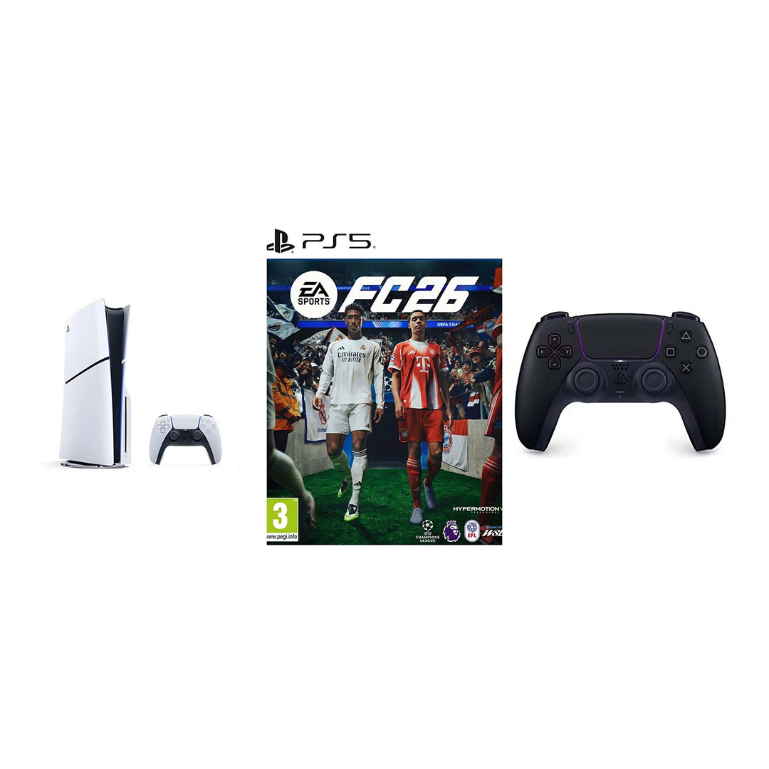 سوني بلاي ستيشن 5 سليم ديسك - الإصدار الدولي - مع لعبة FC 26 و ذراع أسود